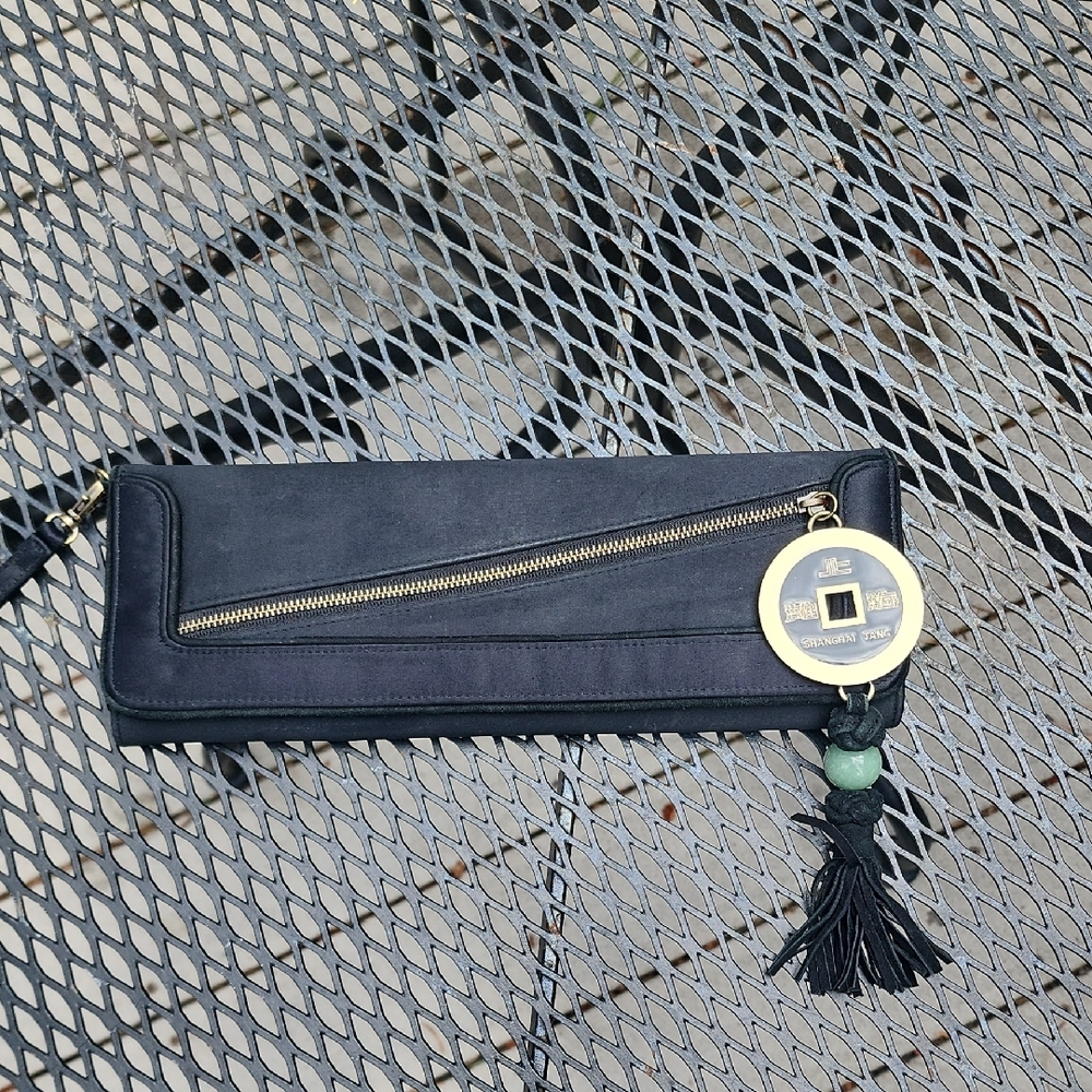 Shanghai Tang Black Clutch with Genuine Jade Pull